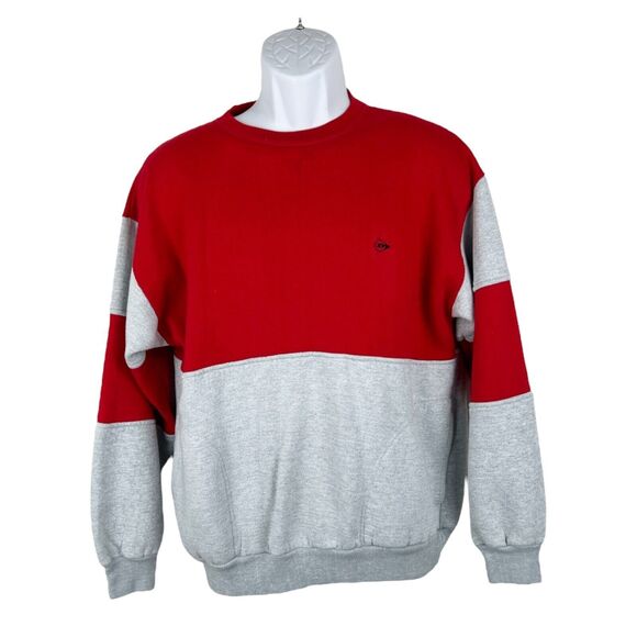 Dunlop Sweatshirt Men Large Vintage Sweater Red Grey Pullover Crew Neck Active - Picture 1 of 13